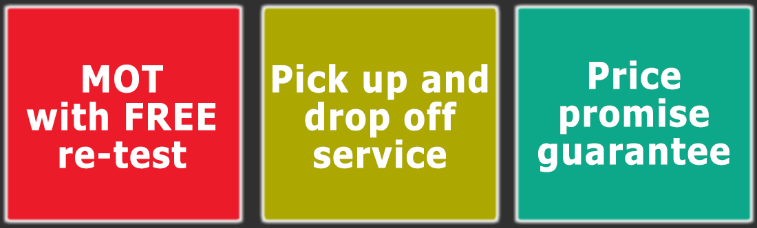 MOT with FREE re-test - Pick up and drop off service - Price promise guarantee MOT with FREE re-test - Pick up and drop off service - Price promise guarantee